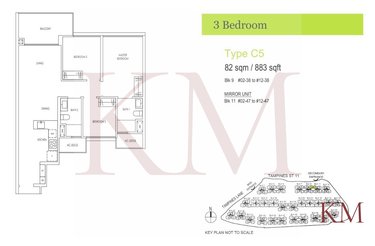 Treasure at Tampines Type C5 floor plan, 3-bedroom
