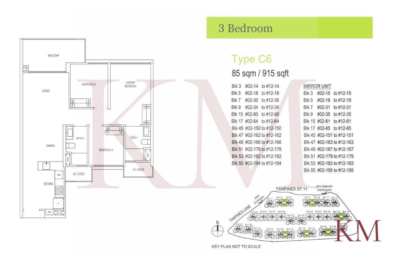 Treasure at Tampines Type C6 floor plan, 3-bedroom
