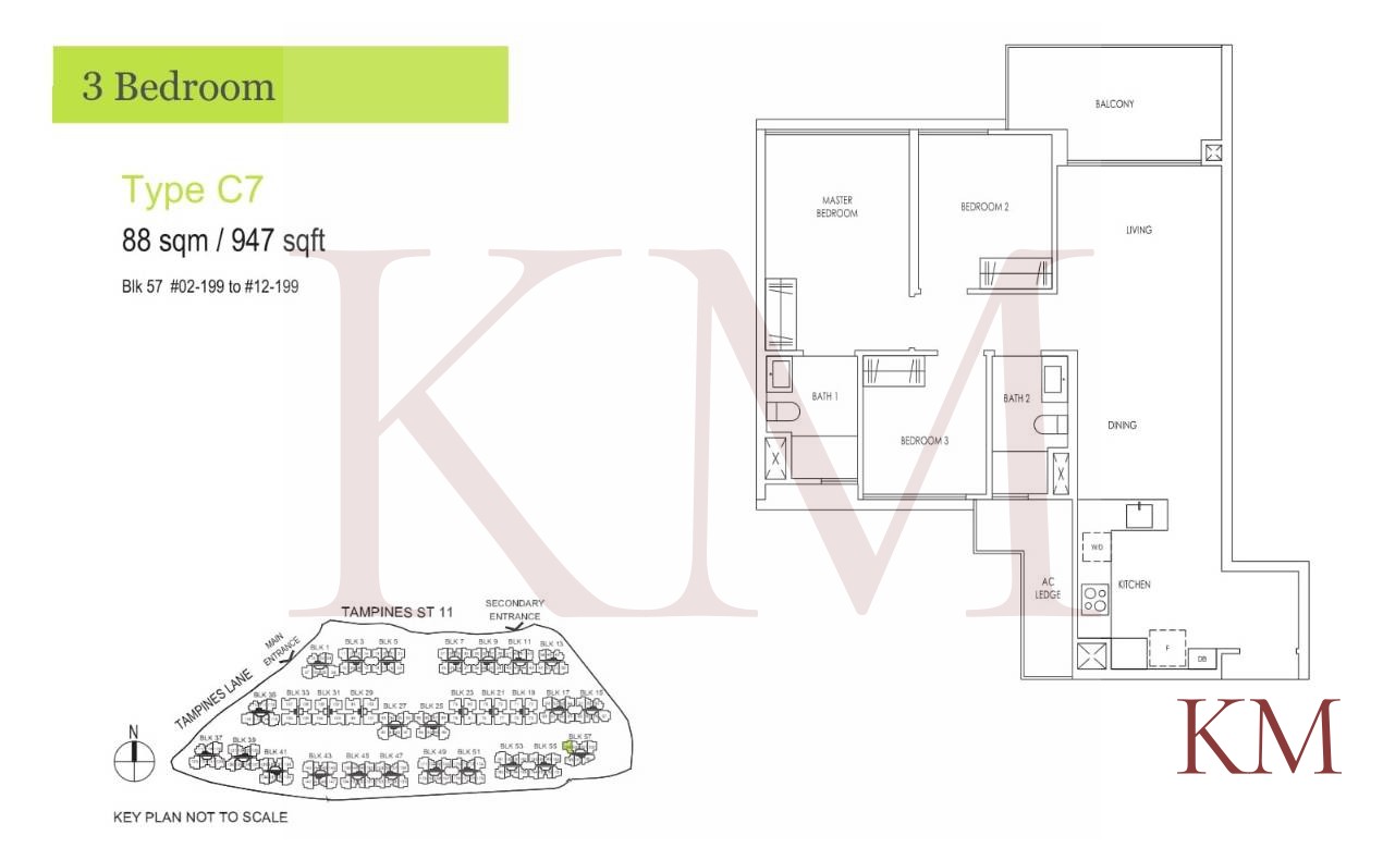 Treasure at Tampines Type C7 floor plan, 3-bedroom