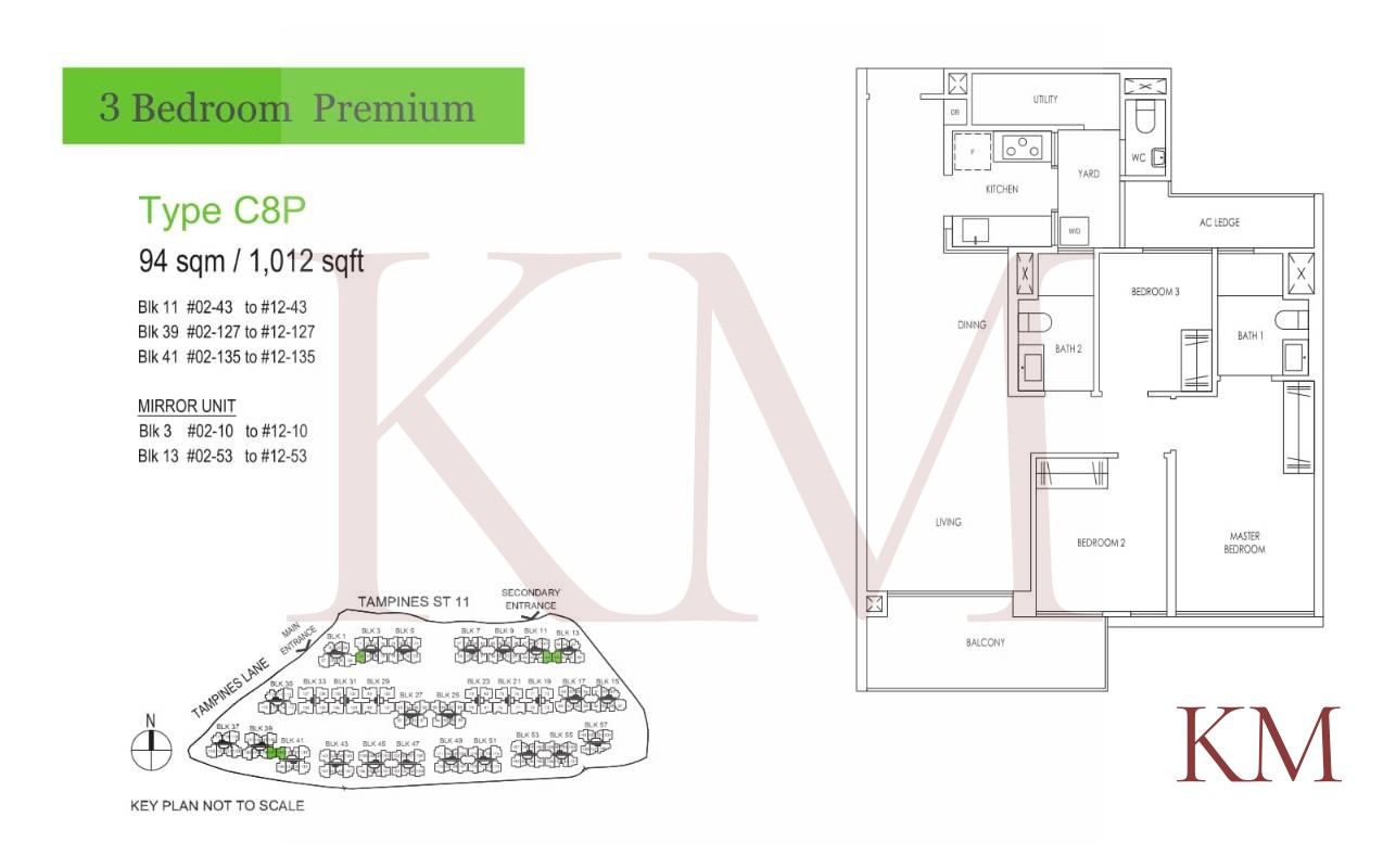Treasure at Tampines Type C8P floor plan, 3-bedroom