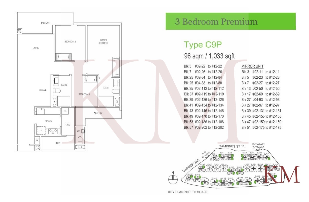Treasure at Tampines Type C9P floor plan, 3-bedroom