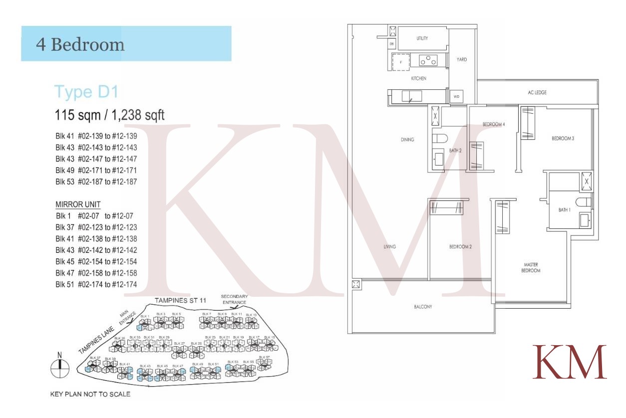 Treasure at Tampines Type D1 floor plan, 4-bedroom