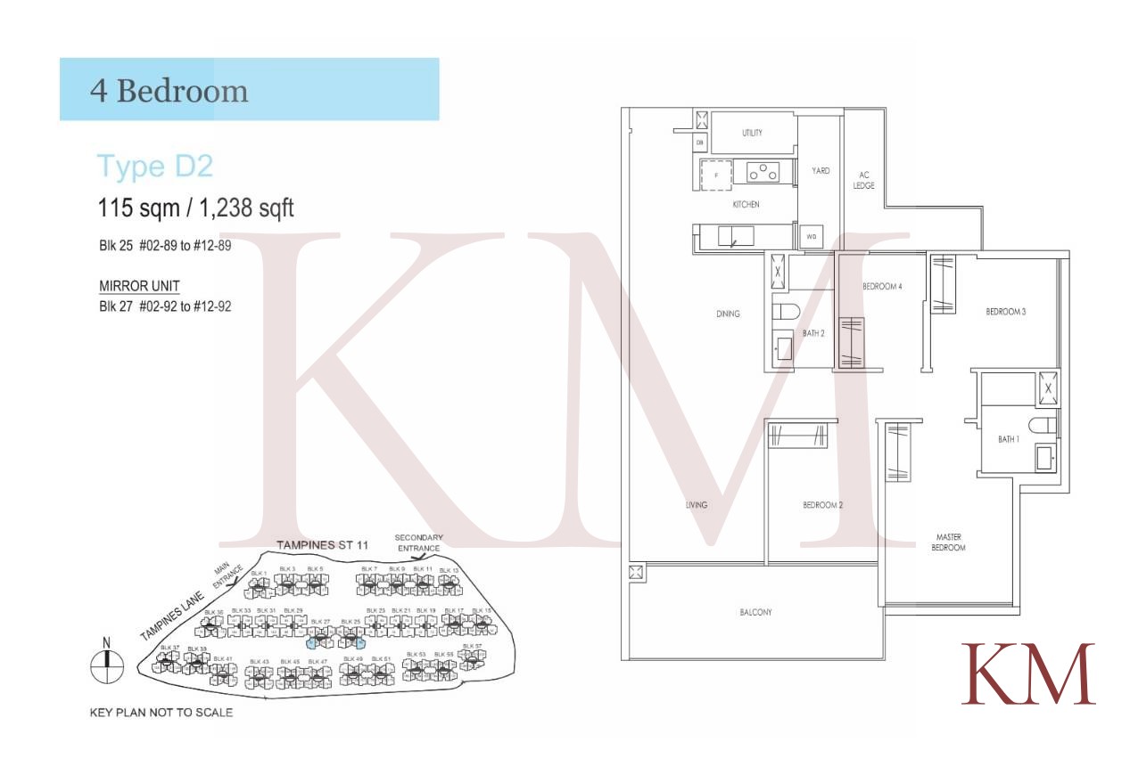 Treasure at Tampines Type D2 floor plan, 4-bedroom
