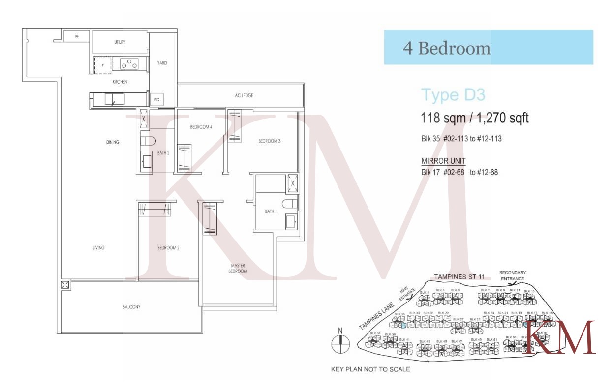 Treasure at Tampines Type D3 floor plan, 4-bedroom
