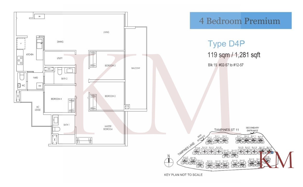 Treasure at Tampines Type D4P floor plan, 4-bedroom