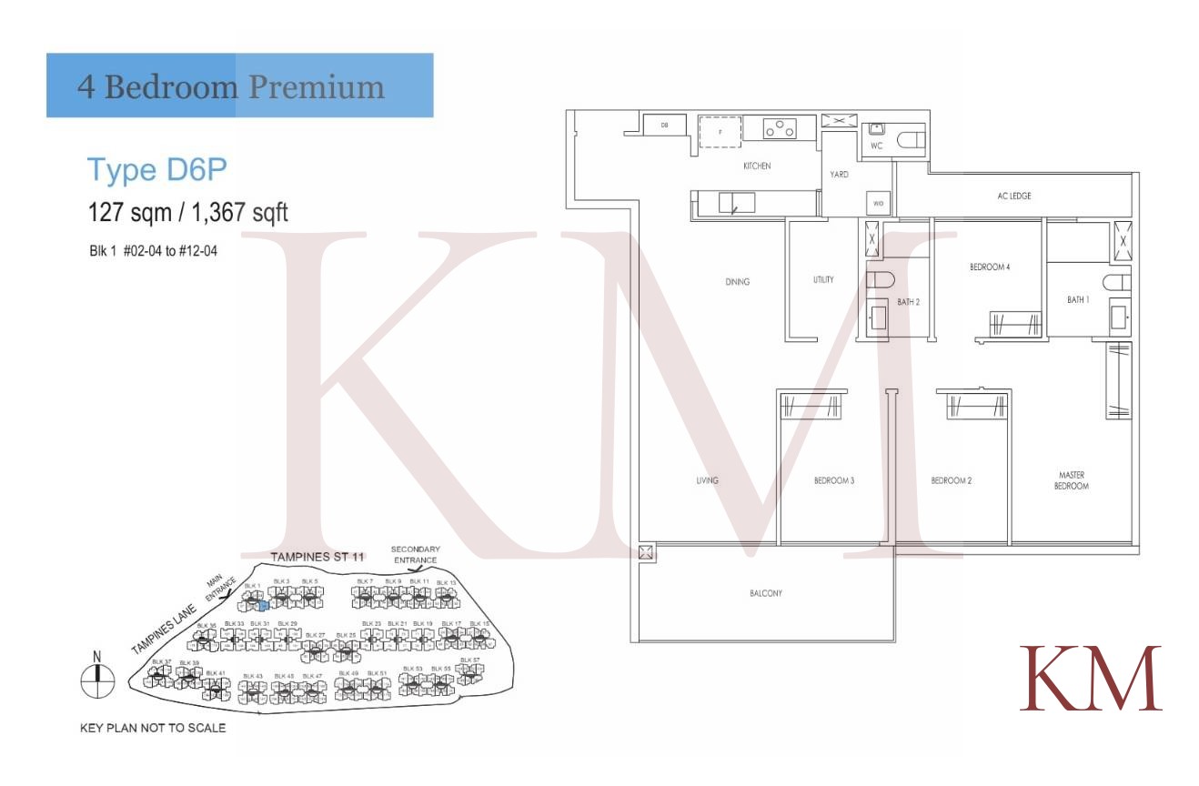 Treasure at Tampines Type D6P floor plan, 4-bedroom