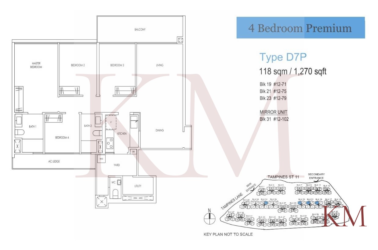 Treasure at Tampines Type D7P floor plan, 4-bedroom