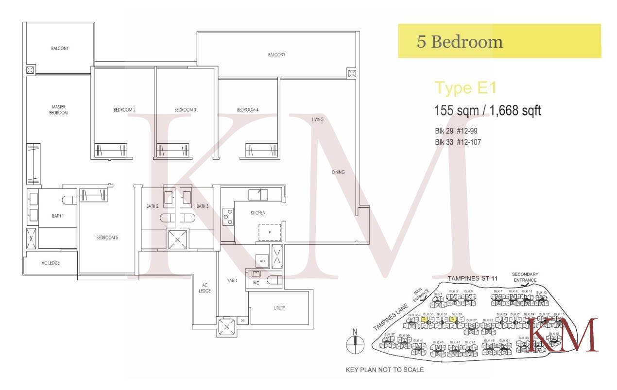 Treasure at Tampines Type E1 floor plan, 5-bedroom