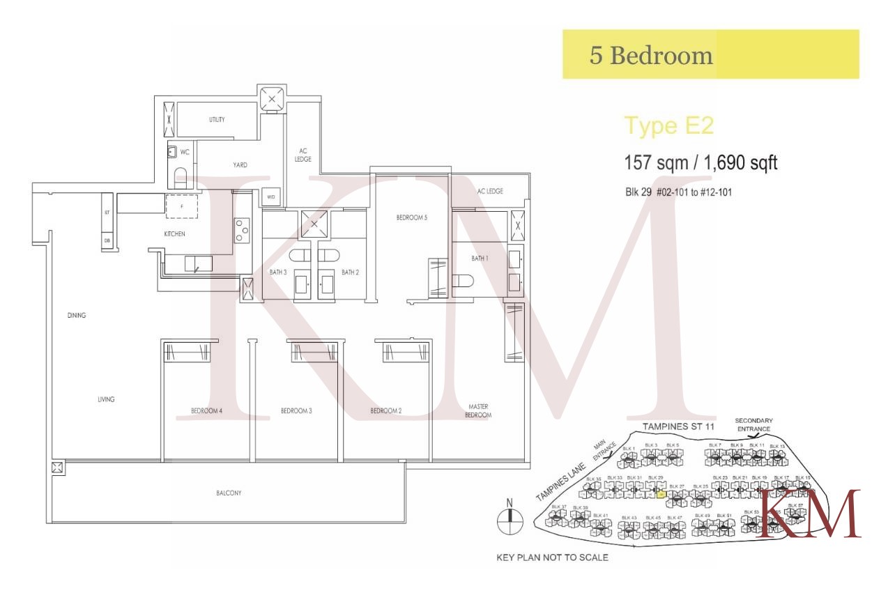 Treasure at Tampines Type E2 floor plan, 5-bedroom