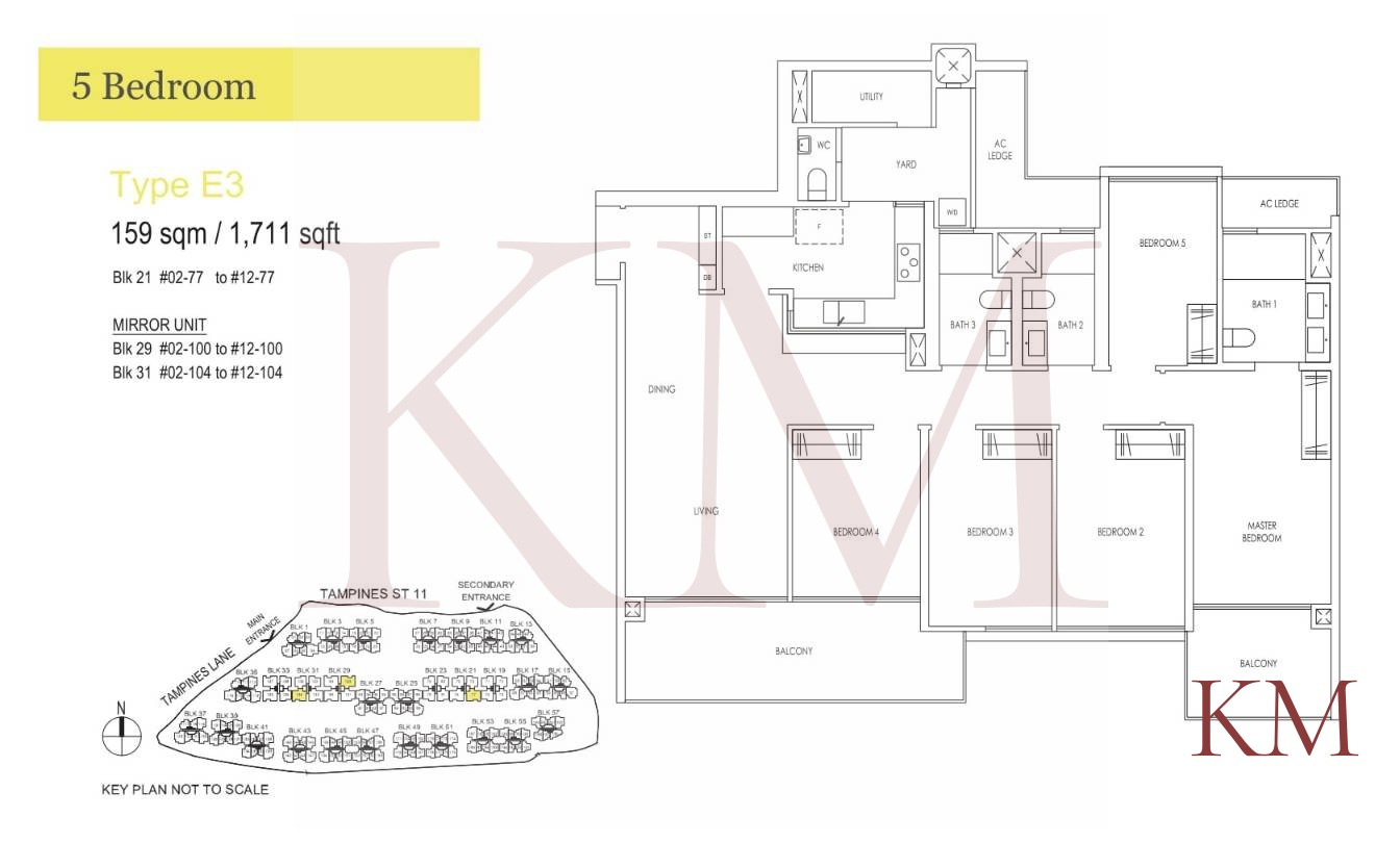 Treasure at Tampines Type E3 floor plan, 5-bedroom